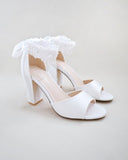 JOSKAA 2024 New Fashion High Heel Satin Block Heel Wedding Sandals with Perla Ankle Strap