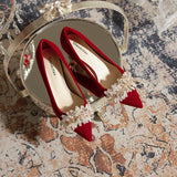 JOSKAA THICK-HEELED POINTED RED WEDDING SHOES