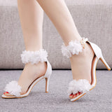 JOSKAA WHITE FLOWERS SHALLOW HEELS SANDALS