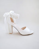 JOSKAA 2024 New Fashion High Heel Satin Block Heel Wedding Sandals with Perla Ankle Strap