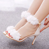 JOSKAA WHITE FLOWERS SHALLOW HEELS SANDALS