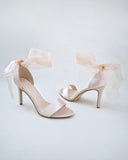 JOSKAA 2024 New Fashion High Heel Champagne Satin High Heel Evening Sandals with Wrapped Ankle Tie