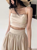 JOSKAA 2024 New Skirt Fashion Elegant Ruffled Camisole+high Waist A-line Skirt 2 set