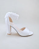 JOSKAA 2024 New Fashion High Heel Satin Block Heel Wedding Sandals with Perla Ankle Strap