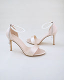 JOSKAA 2024 New Fashion High Heel Champagne Satin High Heel Evening Sandals with Pearl Strap