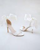 JOSKAA 2024 New Fashion High Heel Satin High Heel Wedding Sandals with Wrapped Ankle Tie