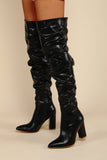 JOSKAA Woman Elegant high heel Black Chunky High-Heeled High Boots