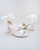 JOSKAA 2024 New Fashion High Heel Satin Block Heel Wedding Sandals with Perla Ankle Strap