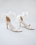 JOSKAA 2024 New Fashion High Heel Satin High Heel Wedding Sandals with Wrapped Ankle Tie