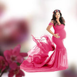 Joskaa Pregnant Dress New Maternity Photography Props For Shooting Photo Pregnancy Clothes Cotton+Chiffon Off Shoulder Half Circle Gown