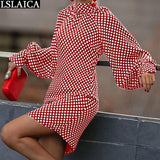 Joskaa hoco dresses Women's Plus Size Dress Long Sleeve Stand Collar Polka Dot Print Dress for New Year 2024 Elegant Fashion Best Seller Robe Femme220901