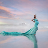 Joskaa Pregnant Dress New Maternity Photography Props For Shooting Photo Pregnancy Clothes Cotton+Chiffon Off Shoulder Half Circle Gown