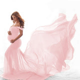 Joskaa Pregnant Dress New Maternity Photography Props For Shooting Photo Pregnancy Clothes Cotton+Chiffon Off Shoulder Half Circle Gown