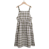 Joskaa Summer Spaghetti Strap Plaid Dress High Waist Sleeveless Long Women Dress Casual Loose Kawaii Dresses Lolita Sundress