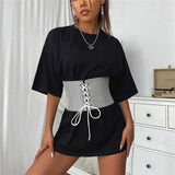 Diamond Bandage Metal Corset Belt Women Fashion Crystal Sequins Wide Cummerbunds Female Black Sliver Waistband Belt 2021
