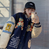 Joskaa Christmas Gift Plus velvet padded jacket women's autumn and winter all-match new tide college style loose retro y2k bear baseball uniform tide