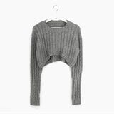 Joskaa Vintage Criss Cross Woman Crop Sweaters Autumn Winter 2024 Pullovers Long Sleeve Knitted Tops Harajuku Casual Jumpers