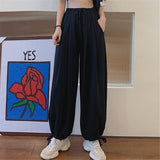 Joskaa Christmas Gift Women Casual Wide Leg Pants Solid Loose Full-length Pleated Elastic High Waist Drawstring Trouser Streetwear Oversize Cool Teens