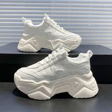 Joskaa New Black Dad Chunky Sneakers Casual Vulcanized Shoes Woman High Platform Sneakers Lace Up White Sneakers Women 2024