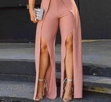 Joskaa Women Solid Long Slit Pants With Belt Sexy Casual Pants Fashion Pants