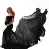 Joskaa Pregnant Dress New Maternity Photography Props For Shooting Photo Pregnancy Clothes Cotton+Chiffon Off Shoulder Half Circle Gown