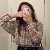 Joskaa Christmas Gift Women Shirts Plaid Turn-down Collar Korean Style Fashion Leisure Retro Street Wear Comfortable Chic Soft Loose Ulzzang Ins Tops