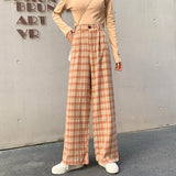 Christmas Gift Joskaa Plaid Women Pants Elastic High Waist Korean Fashion Plus Size Loose Spring Ladies Full Straight Pants Casual Trousers S-4XL