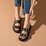 Joskaa  Sandals Women Genuine Cow Leather Metal Detailed Ankle Buckle Strap Summer Beach Ladies Low Heel Shoes Handmade 38128