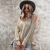 Joskaa Autumn Winter Solid Color Off Shoulder Pullover Sweaters Women 2024 New Long Sleeve Thick Stitch Knitted Tops All Match Jumpers