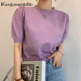 Joskaa Christmas Gift Kuzuwata O Neck Pullover Short Sleeve Knit Sweater Women Multicolor Simple Casual Pull Femme Summer 2024 New Ol Loose Lady Top