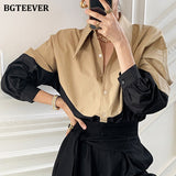 Christmas Gift Joskaa Chic Turn-down Collar Women Patchwork Shirts Blouse Stylish Single-breasted Loose Female Shirts 2024 Spring Blusas