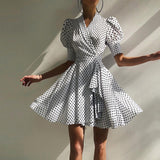 Joskaa hoco dresses Summer V Neck Polka Dot Office Dress Casual New A Line Puff Sleeve Ladies Sundress 2024 Women Short Red White Work Dresses