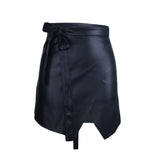 Joskaa High Waist PU Leather Bandage Skirts Women 2021 New Asymmetry Split Mini A Line Skirt Fashion Black Bodycon Streetwear