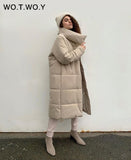 Joskaa Christmas Gift WOTWOY Oversized Long Thick Padded Parkas Women Wide-Waisted Cotton Liner Winter Jackets Female Loose Fit Casual Solid Coat 2024