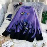 Christmas Gift Joskaa Retro Y2K women's sweater design sense purple tie-dye outer wear ins new style fried street loose lazy round neck sweater