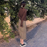 Joskaa Sets Women Thin Sun-proof Vintage Plaid Dresses Summer College Ins Two Pieces All-match Sweet Brown Streetwear Female Aesthetic