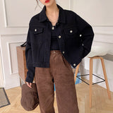 Joskaa New Autumn Winter Women Denim Jeans Jacket Pockets Streetwear Short Fashionable Korean Style Oversized Lady Tops JK8060