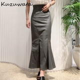 Joskaa Christmas Gift Kuzuwata 2024 Autumn New Faldas Japanese Style Temperament Women Jupe Solid Plaid High Waist Slim Ruffled A-line Mermaid Skirts