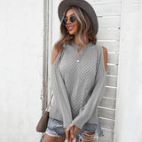 Joskaa Autumn Winter Solid Color Off Shoulder Pullover Sweaters Women 2024 New Long Sleeve Thick Stitch Knitted Tops All Match Jumpers