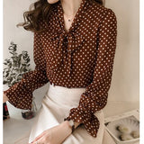 Joskaa Christmas Gift long sleeve women chiffon blouse shirt plus size women tops print dot blouse fashion woman blouses 2024 women shirts 1537 45