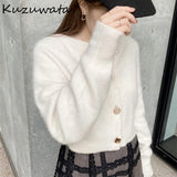 Joskaa Christmas Gift Kuzuwata 2024 Autumn Winter New Knitted Outerwear V Neck Long Sleeve Plush Exquisite Button Cardigan Japanese Sweet Sweaters