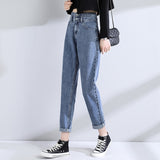 Joskaa High Waist Jeans Woman Fashion Street Style Elastic Waist Denim Pants Cotton Loose Coated Vintage Washed Boyfriend Jeans 2024