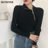 Christmas Gift Joskaa Fashion Slim Turtleneck Zippers Women Knitted Sweaters 2020 Autumn Winter Full Sleeve Stretched Female Pullover Jumpers