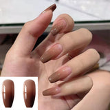 Joskaa 24pcs Leopard Theme Full Cover False Nail Tips 2024 New Style Black Brown Transparent Stiletto French Pearl Fake Nails With Glue