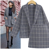 Joskaa Women Suit Sets Autumn Elegant Office Plaid Long Sleeves Single-Breasted Pocket Suit Jacket + Skirt Suits Formal Skirt Set