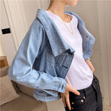 Joskaa New Autumn Women's Denim Jeans Jackets Casual Slash Neck Pockets Wild Streetwear Fashionable Short Wild Lady Tops