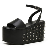 Joskaa  Brand 2024 Fashion Rivets Gothic Street Style Black Platform Rivets Wedges High Heels Comfy Walking Summer Sandals Shoes Women