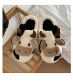 Joskaa Thick Cotton Warm Home Slippers Women's Winter Anti-Skid Thick Bottom Plush Indoor Household Shoes Lovely Cow Animal Slipper