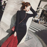 Christmas Gift Joskaa Turtleneck Women Sweater Dress Autumn Long Sleeve Slim Tunic Female Knitted Midi Dress Causal Korean High Waist Vestidos