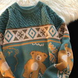 Joskaa retro Y2K bear sweater coat female autumn new loose lazy fashion design sense of niche knitting couple tide brand sweater